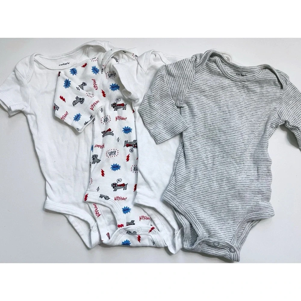 Carters • 4 Pack Baby Onesies White Grey Dogs